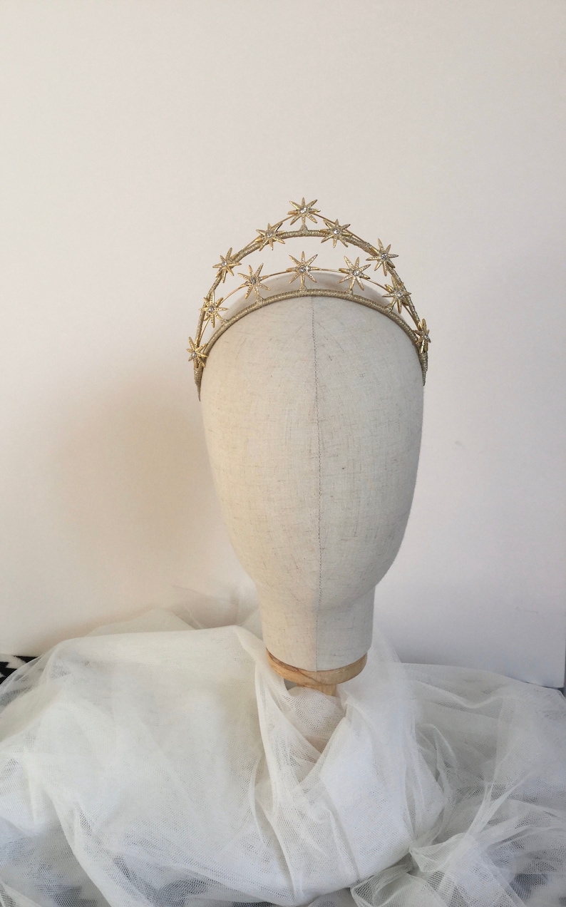 The Empress Crown Golden Star Tiara Gold Wedding Headpiece Bridal Crown Hair Accessory Celestial Bridal Hair Accessory image 7