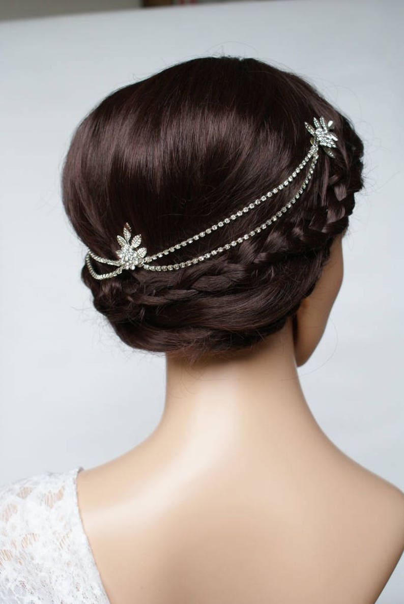 Silver Headpiece With Chain Drapes Boho Bridal Hair Etsy