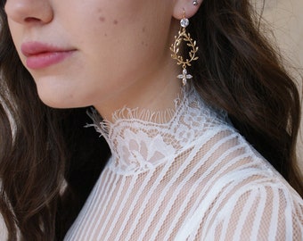 Gold Bridal Earrings - Wedding Earrings - Bridal Jewellery - Modern Wedding Earrings - Statement Bridal earrings with crystals