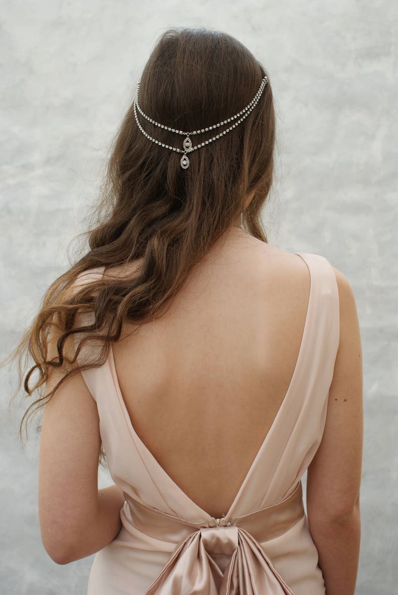 1920s wedding Headpiece Bohemian, headchain style Bridal Accessory Great Gatsby Headpiece crystal bun accessory image 8