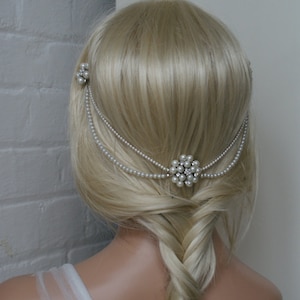 Wedding Headpiece with pearls - pearl hair comb bridal hair accessory - bohemian headpiece  - back of head hair drape