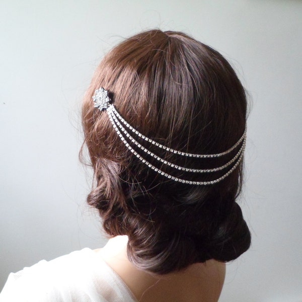 Bohemian Wedding Headpiece - Draped Bridal Headpiece -crystal forehead chain - Downton Abbey Headpiece