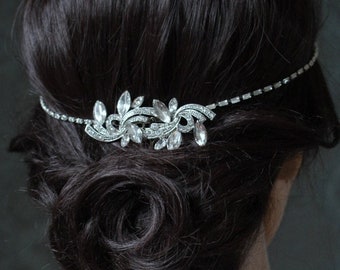 1920s Wedding Headpiece  - Vintage Bridal Headpiece -Crystal Comb and Chain  Bun Accessory - 1920s Wedding dress