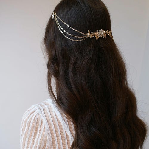 Gold Bridal Hair Drape – Crystal Star Wedding Headpiece