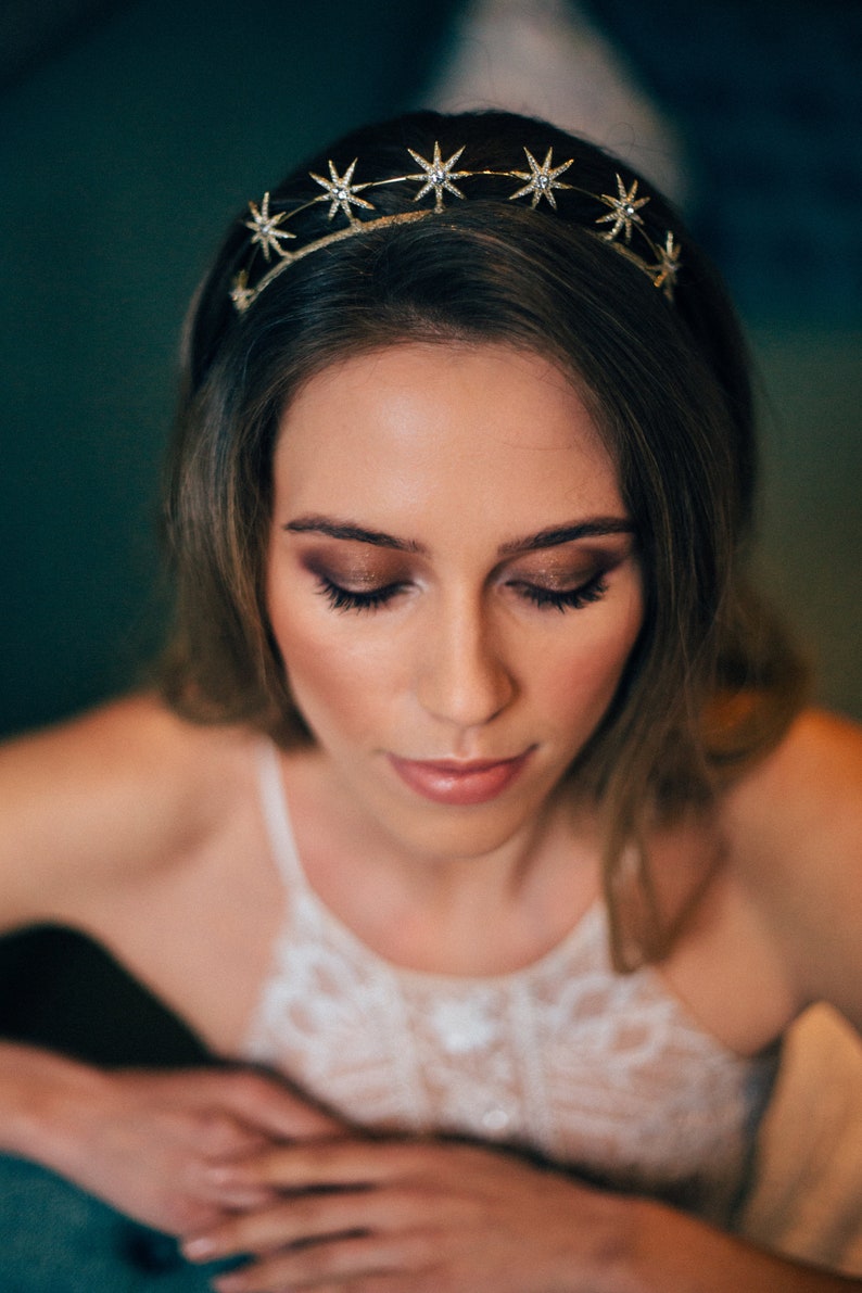 Celestial Star Tiara Silver Wedding Headpiece Bridal Crown Etsy