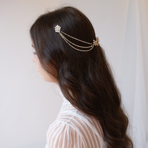 Draped Bridal Headpiece Gold Wedding Hair Drape Gold Hair Accessory with swags Gold Hair Chain Modern Bridal Headpiece with stars image 7