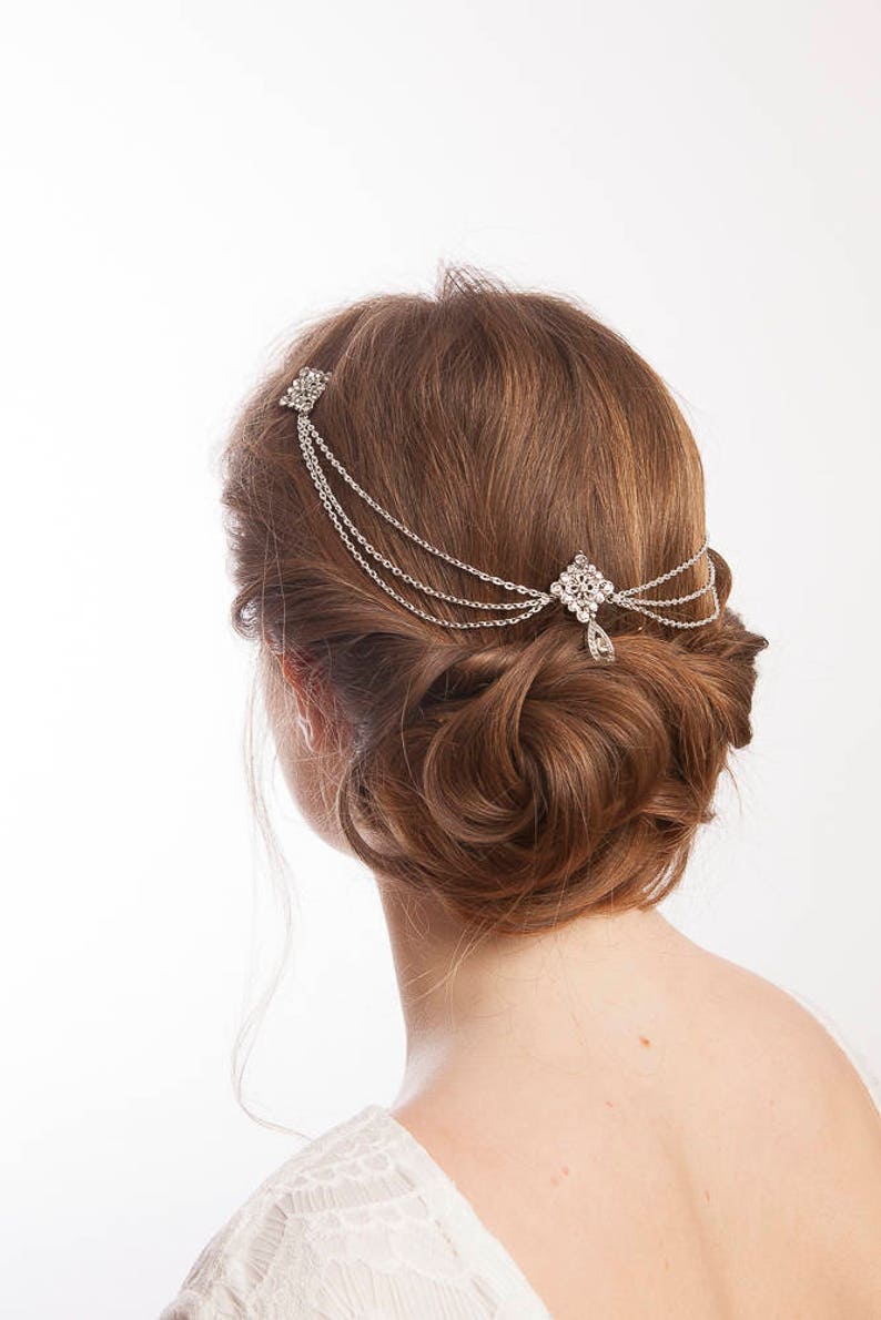 1920s Wedding Headpiece with swags Vintage Bridal Headpiece Hair Chain style Accessory 1920s Wedding dress image 2