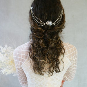 Luxury Hair Drape Modern Bridal Headpiece in Silver or Gold Wedding Hair Accessory Draped Hair Chain with crystals image 4