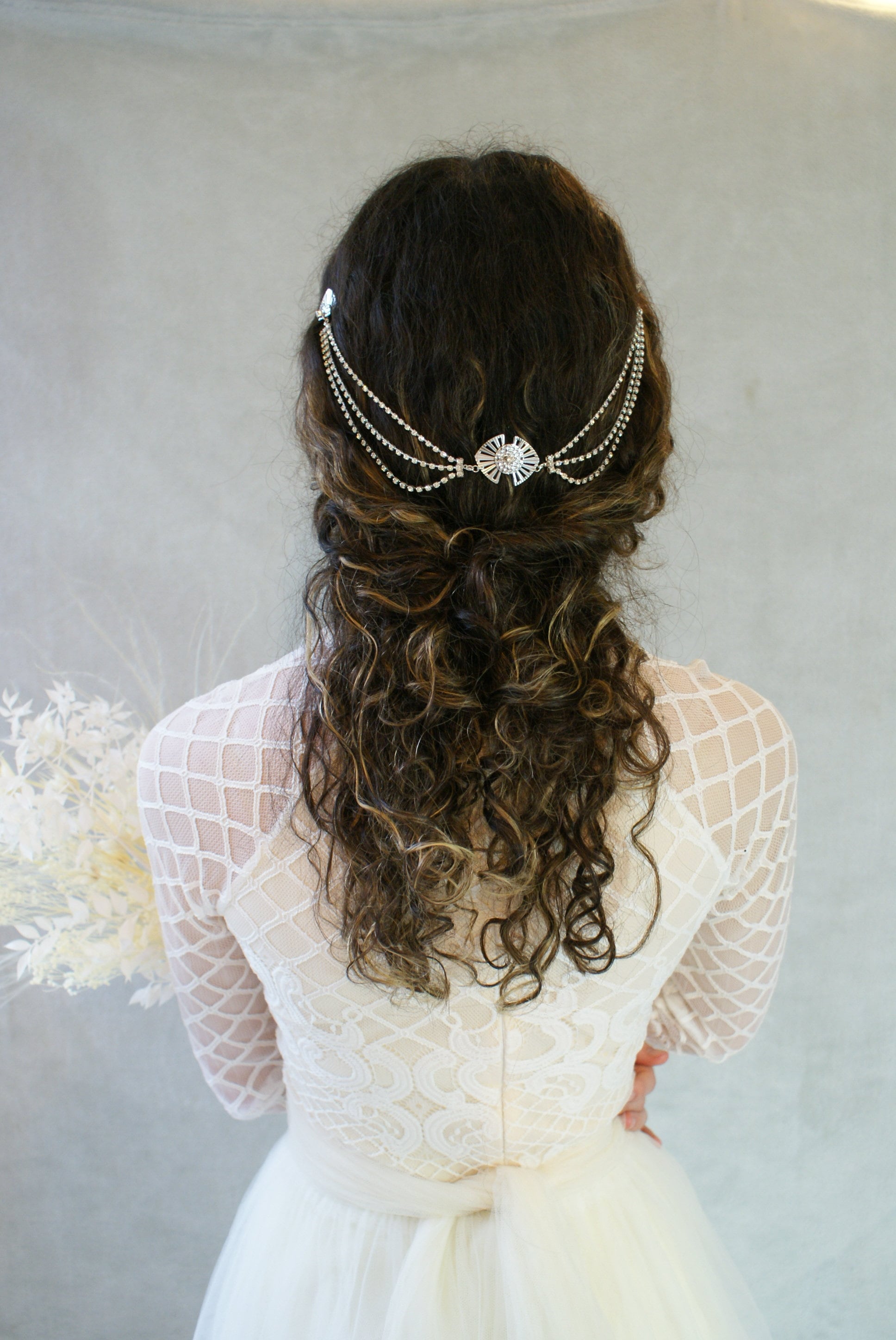 The Crystalbelle Bridal Hair Chain Crystal Bridal Hair Chain, Leaf Hair Pins, Wedding Headpiece  main image 2