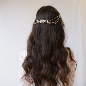 Draped Bridal Headpiece Gold Wedding Hair Drape Gold Hair Accessory with swags Gold Hair Chain Modern Bridal Headpiece with stars image 3