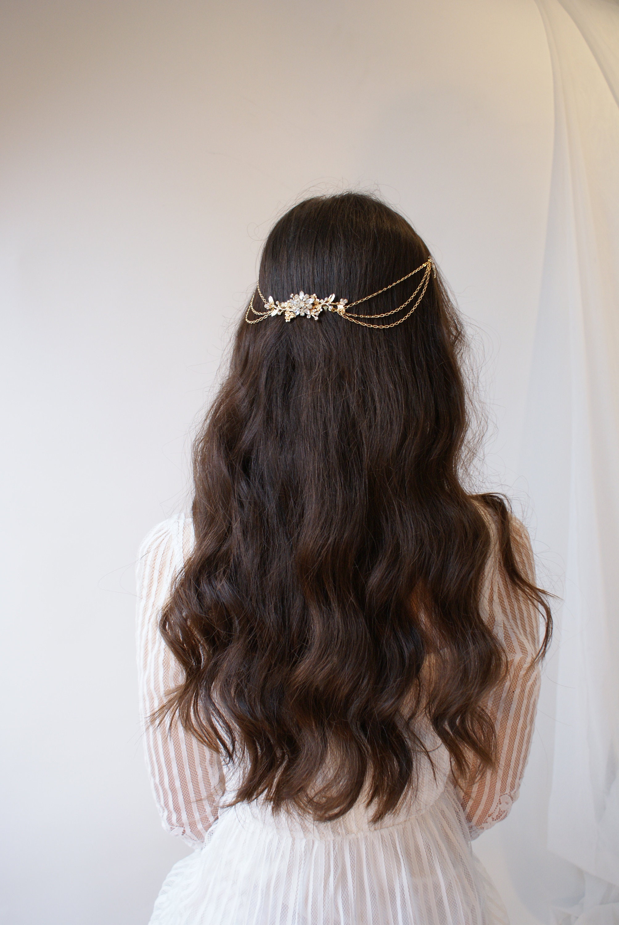 Draped Bridal Headpiece Gold Wedding Hair Drape Gold Hair Etsy