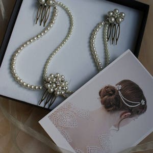 Wedding Headpiece with pearls pearl hair comb bridal hair accessory bohemian headpiece back of head hair drape 画像 5