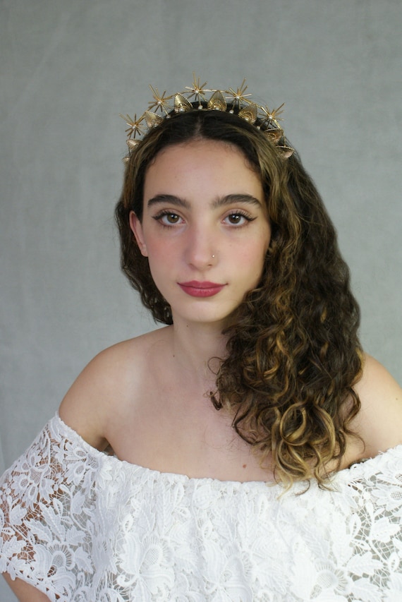Gold Star Halo Bridal Crown – Crystal or Pearl Headpiece - Etsy display picture 2