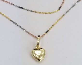 14k gold heart pendent with 3 tone singapore chain