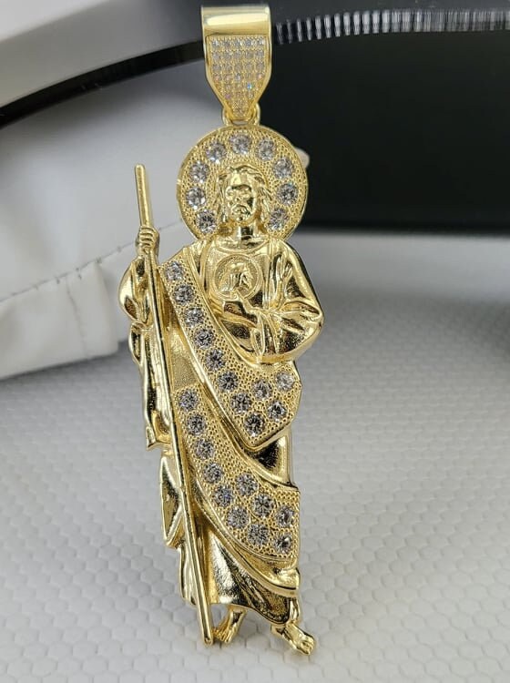 GoLD St Jude Saint San Juda Judas Tadeo Anhänger 10k Halskette