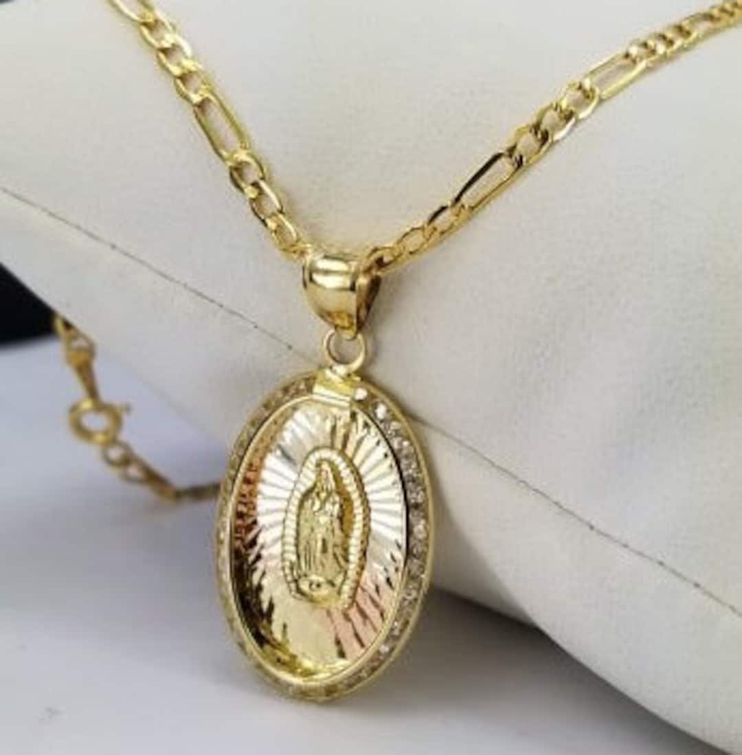 Cadena Con Colgante De La Virgen Maria En Oro De 14k - Etsy