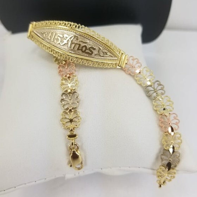 14K Gold Quinceanera Bracelet Pulcera De Quinceanera En Oro Etsy