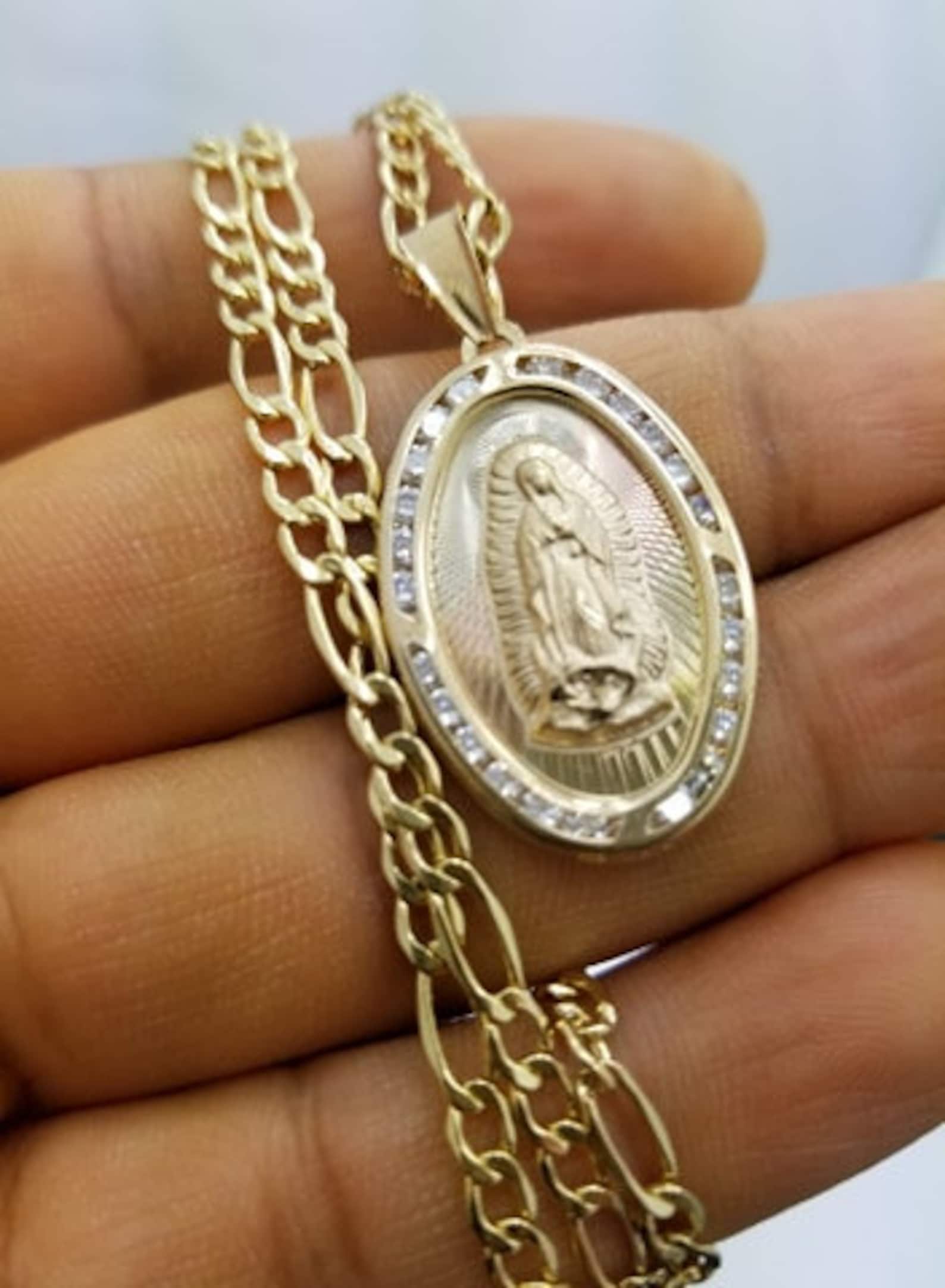 Cadena de la Virgen Maria en Oro de 14k Etsy