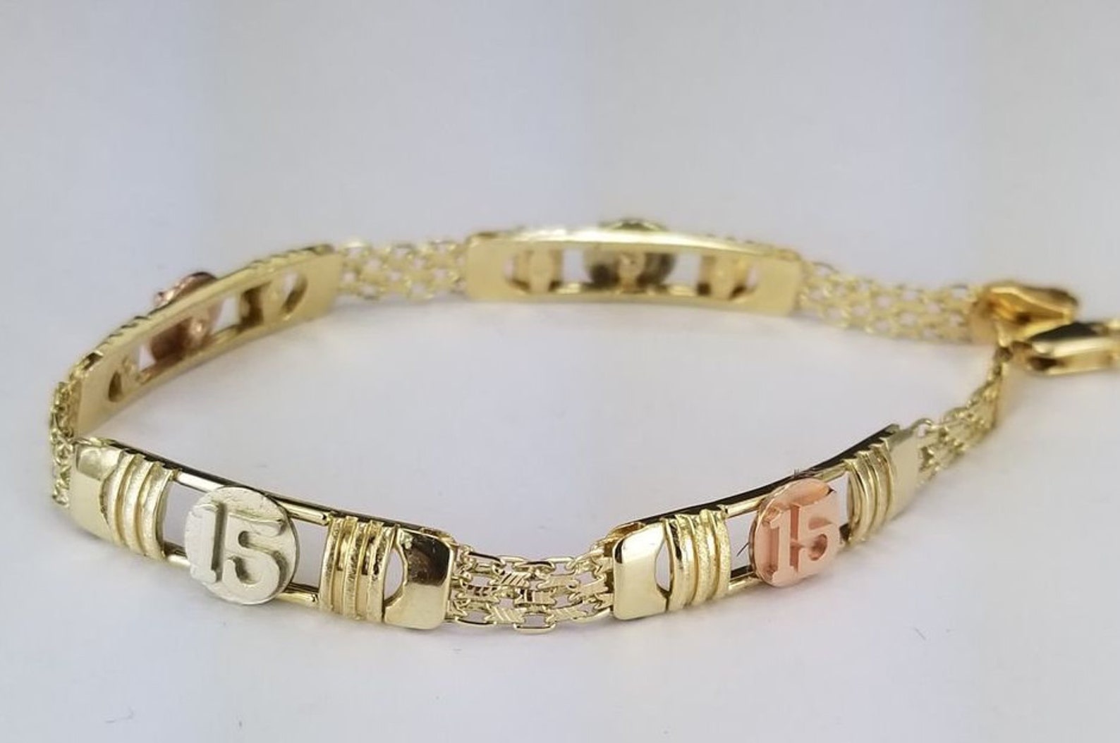 14K Gold Quinceañera Bracelet in 3 Tones / Esclava para Etsy