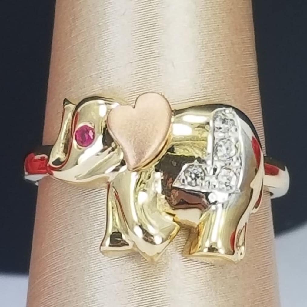 Fancy 14K Gold Elephant Ring Anillo De Elefante En Oro 14K