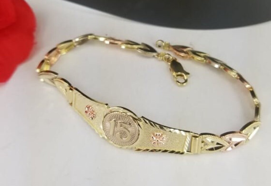 14K Gold Quinceanera Bracelet Pulcera De Quinceanera En Oro Etsy