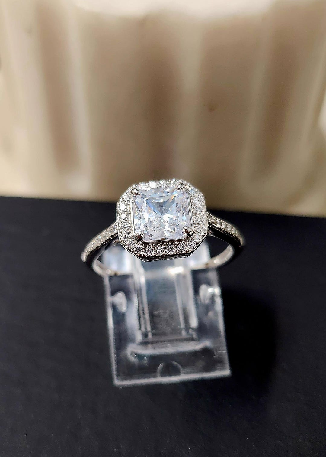 925 Fine Silver Square Stone Promise Ring With Zirconia Stones - Etsy