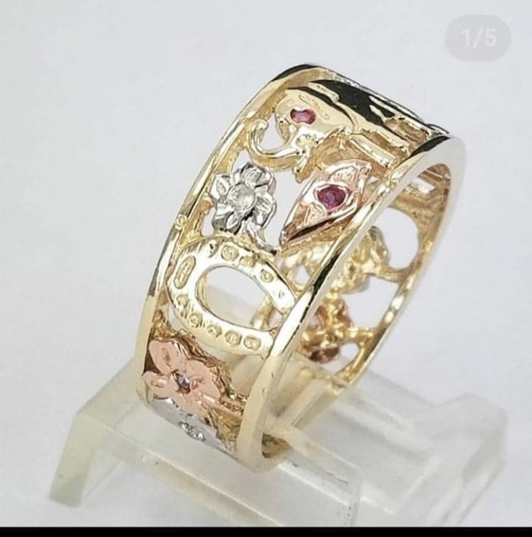 Anillo De La Suerte En Oro De 14k En 3 Tonos. - Etsy