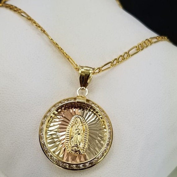 Cadena Con Colgante De La Virgen Maria En Oro De 14k Etsy