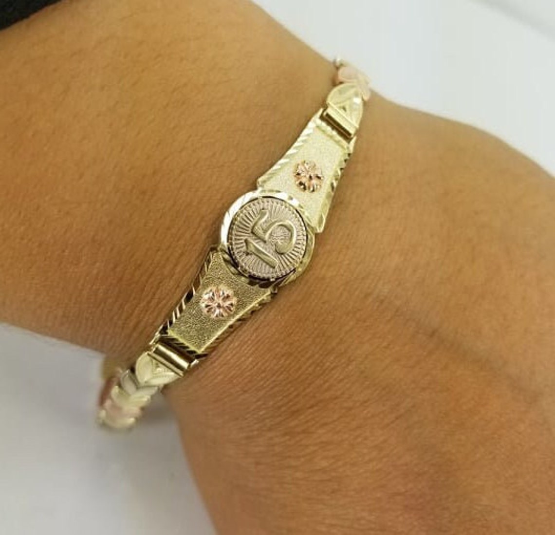 14K Gold Quinceanera Bracelet Pulcera De Quinceanera En Oro Etsy