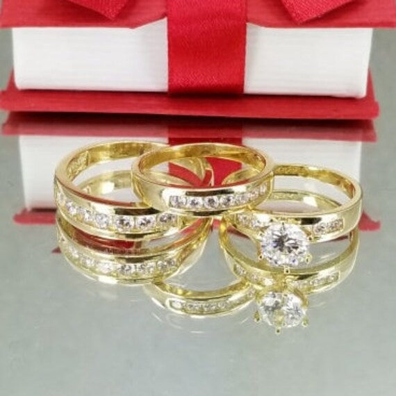 Set de 3 Anillos de Matrimonio en Oro de 14k - Etsy España