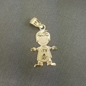 3D IT'S A BOY Child Charm Dangling Pendant Real Solid 14K Yellow Gold 