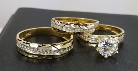 Set de 3 Anillos de Matrimonio en Oro de 14k, trío de matrimonio en Oro de  14K -  España