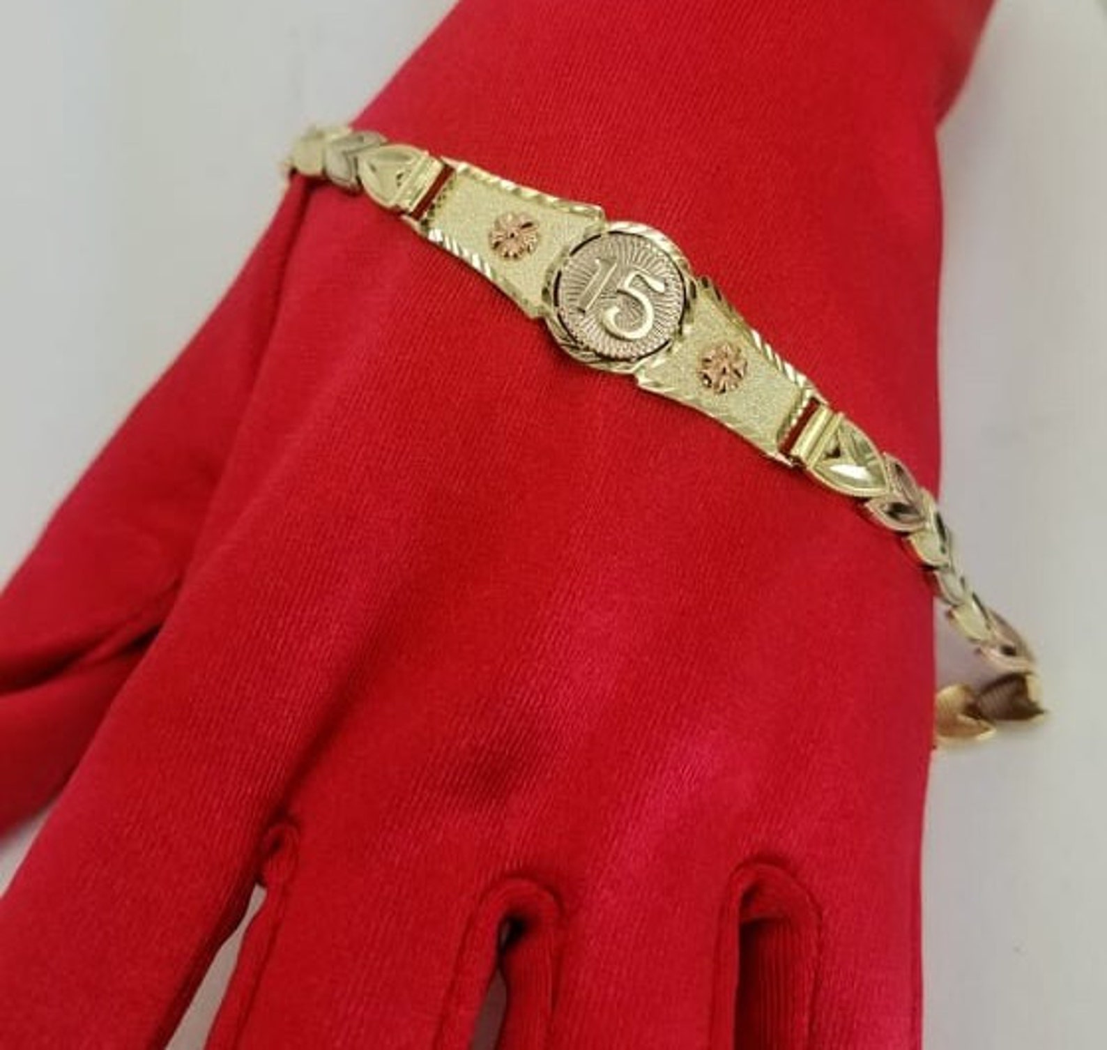 14K Gold Quinceanera Bracelet Pulcera De Quinceanera En Oro Etsy