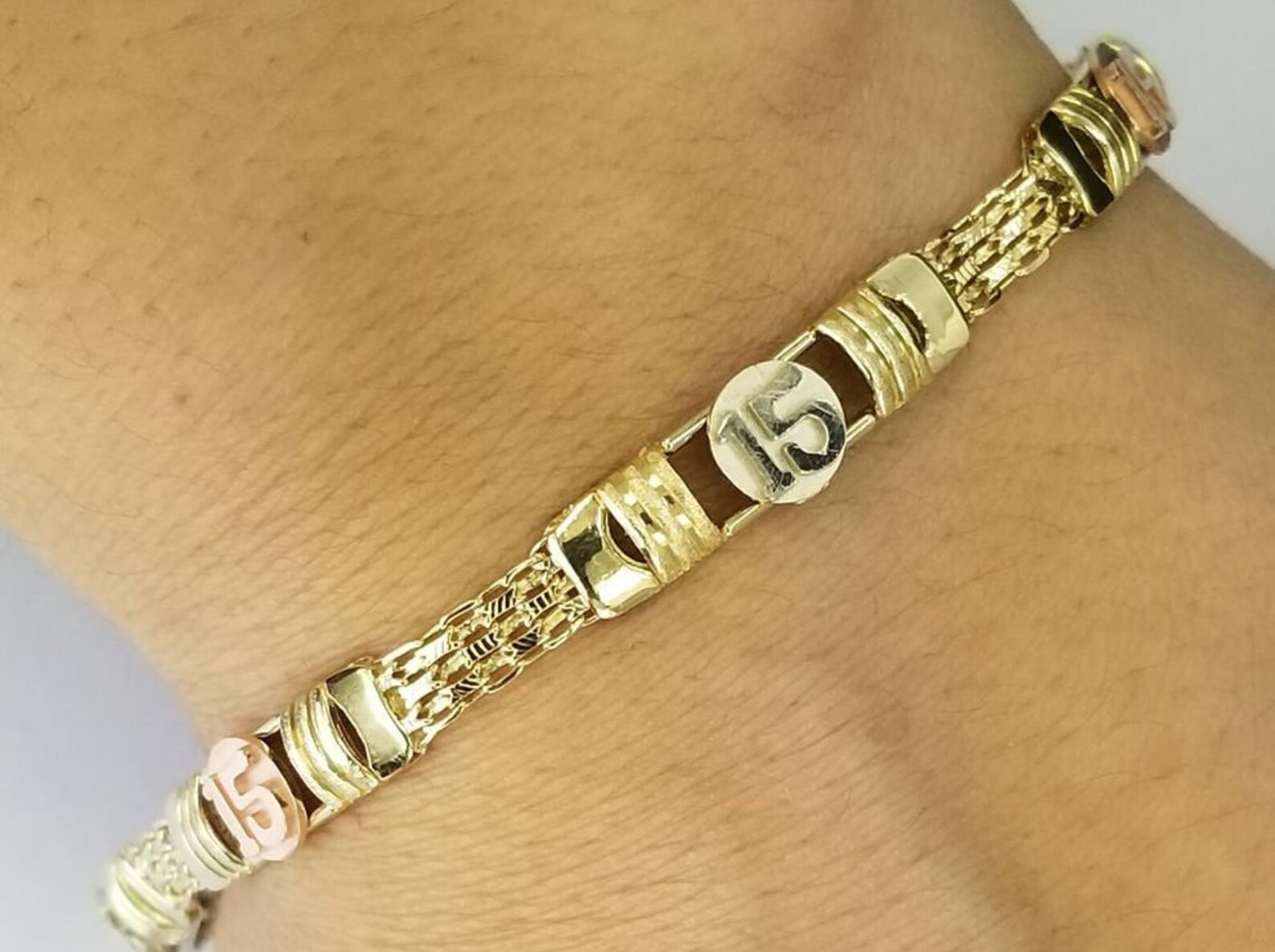 14K Gold Quinceañera Bracelet in 3 Tones / Esclava para Etsy