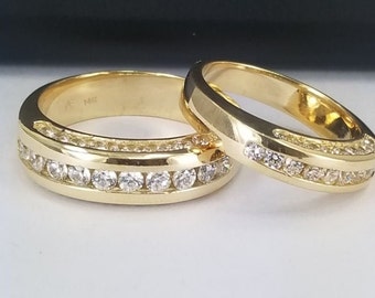 biblioteca Shetland Llevando 14K Gold Matrimony Rings / Anillos de Matrimonio en Oro 14K - Etsy México