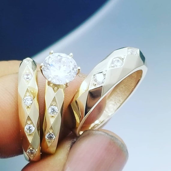 14k gold 2024 trio wedding sets