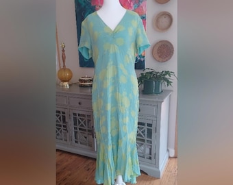 Vintage 90er Jahre Y2K 100% Seide Blau Und Lime Grün High Low Kleid