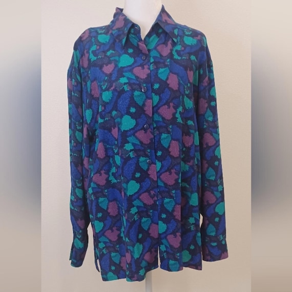 Vintage Silk Abstract Colorful Button Down Shirt