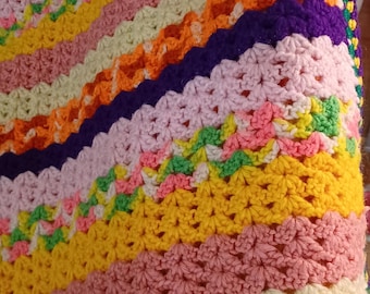 Colorful Vintage Knit Throw Blanket