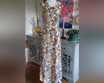 Vintage 70s Floral And Paisley Maxi Dress