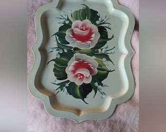 Two Vintage Handpainted Metal Tole Trays