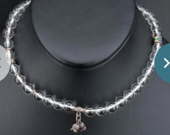 Rock Crystal Quartz Necklace with Sterling and Resin Enamel Accent Beads