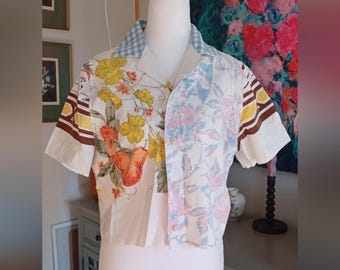 Repurposed Vintage Tablecloths Made Into An Adorable Little Button Up Shirt!