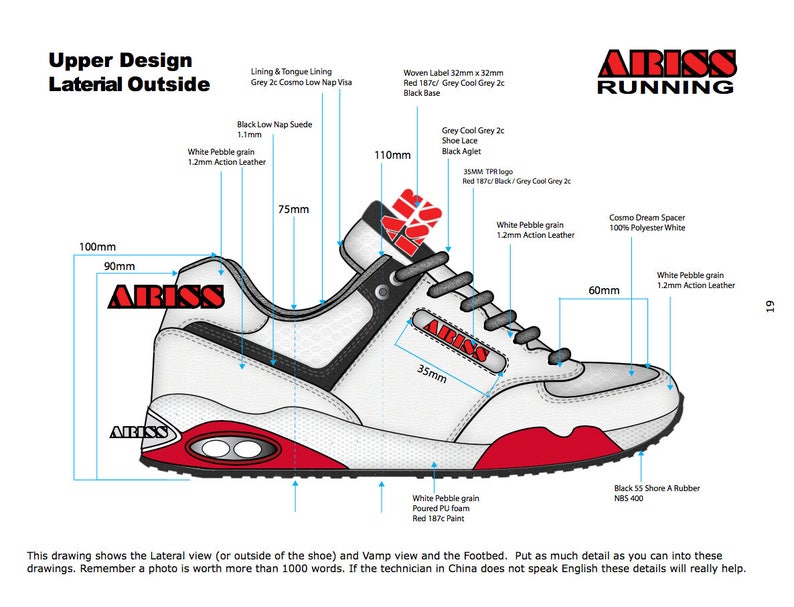 Complete Shoe Specification Drawing Etsy
