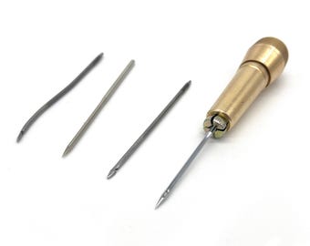 Deluxe Metal Sewing Awl: DIY Shoemaking Tool with 4 Needles
