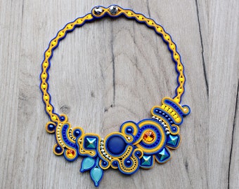 Sale 20% - Colorful soutache necklace. Handmade OOAK soutache jewelry.