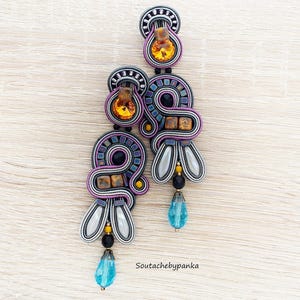 Stud soutache earrings with swarovski crystals