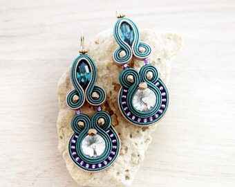 Dangle soutache earrings with swarovski crystals