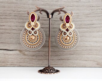 Bohemian soutache earrings with beautiful swarovski crystals