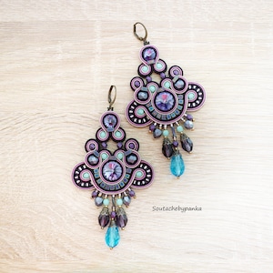 Stud soutache earrings with swarovski crystals